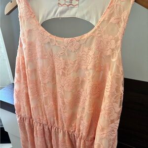Pink Rose Peach Lace Sleeveless Dress with Keyhole Back